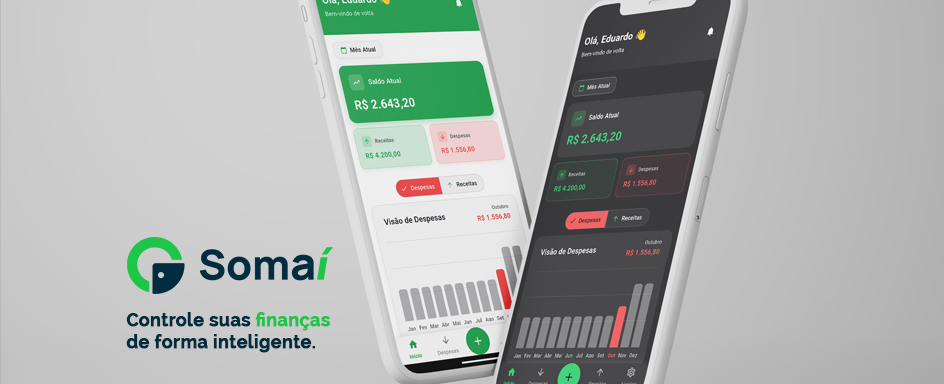 Mockup do aplicativo de finanças Somaí